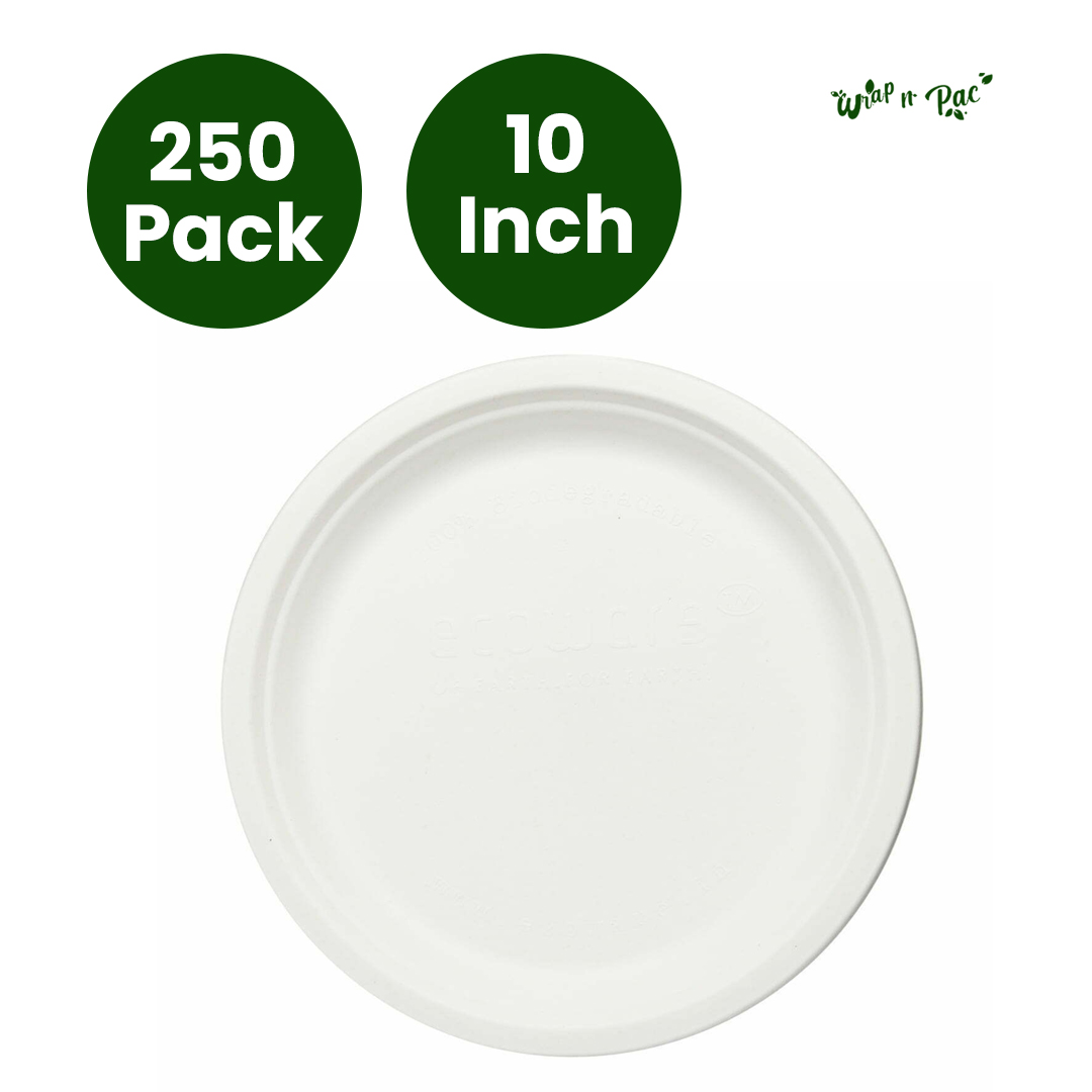 250-Pack Medium 10-Inch Biodegradable 3-Compartment Round Plates: Compostable & Hygienic