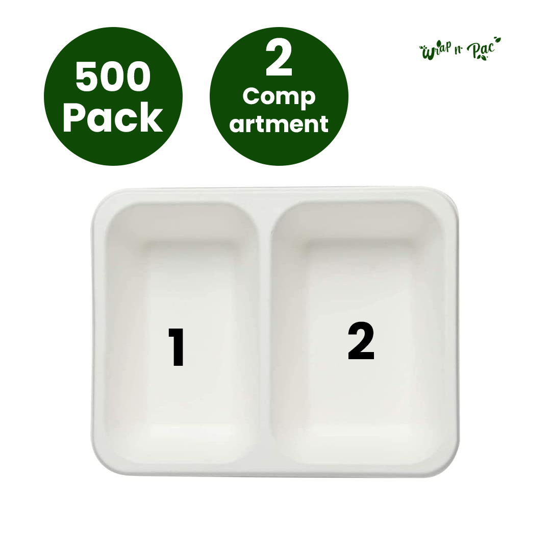 500-Pack Medium 2-Compartment Biodegradable Trays: Compostable & Hygienic