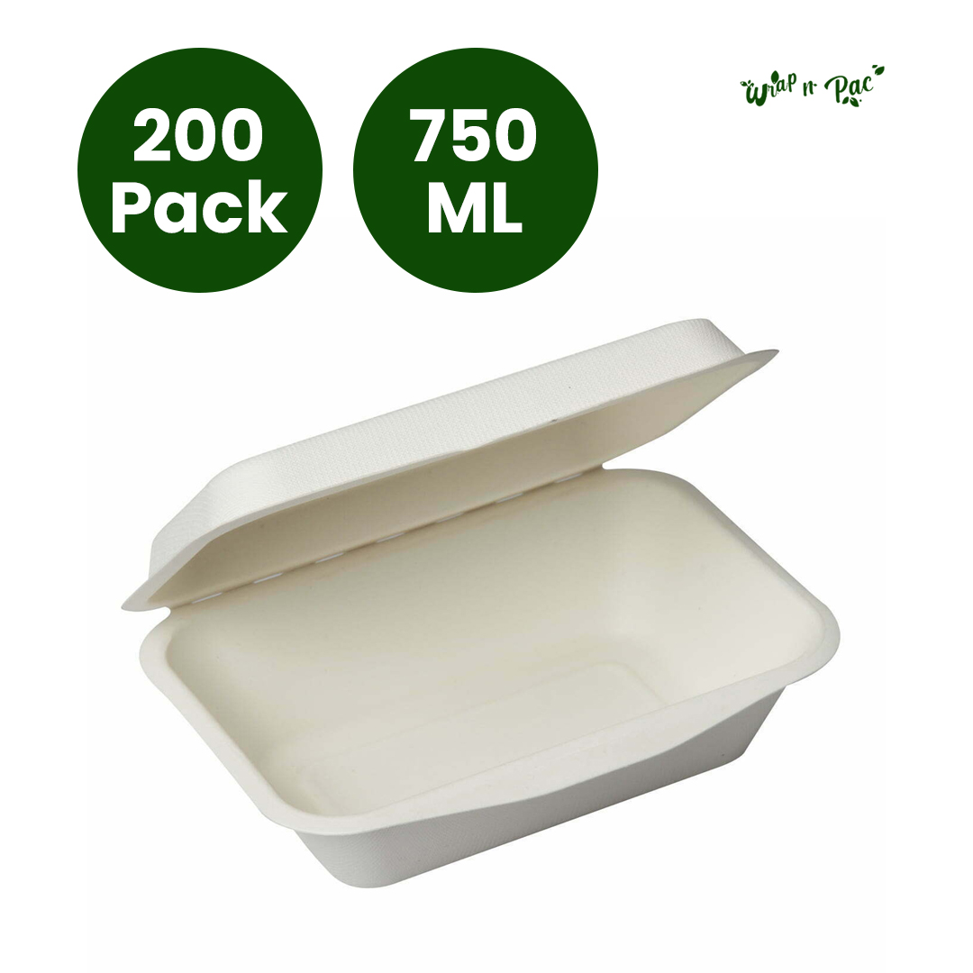 200-Pack Large 750ml Biodegradable Takeaway Boxes with Lids: Natural & Eco-Friendly